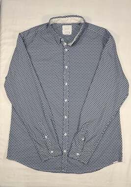 JB Holt athletic fit buckle Blue Diamond Pattern Print Long Sleeve Shirt XL